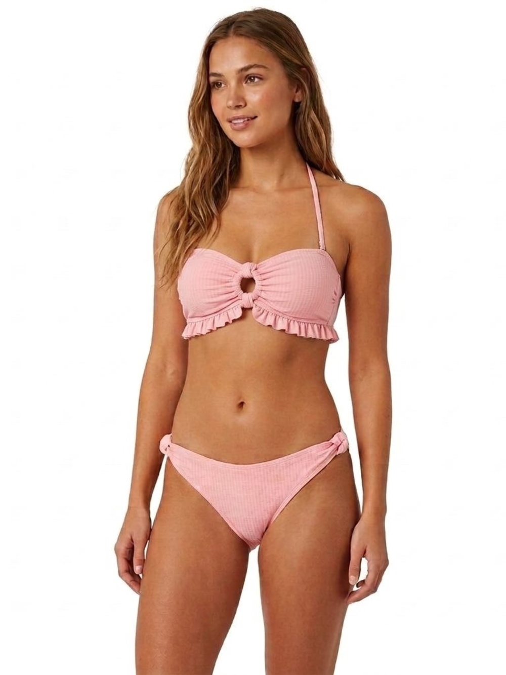 Juicy Couture Pink, Coral Smocked Bandeau Bikini Set With Ruffles Brand New Tags